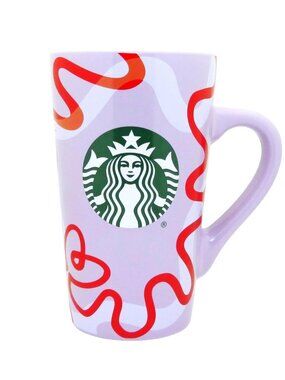 Starbucks 2023 Purple Lilac Red Ribbon Tall 16 oz. Coffee Latte Cup Mug